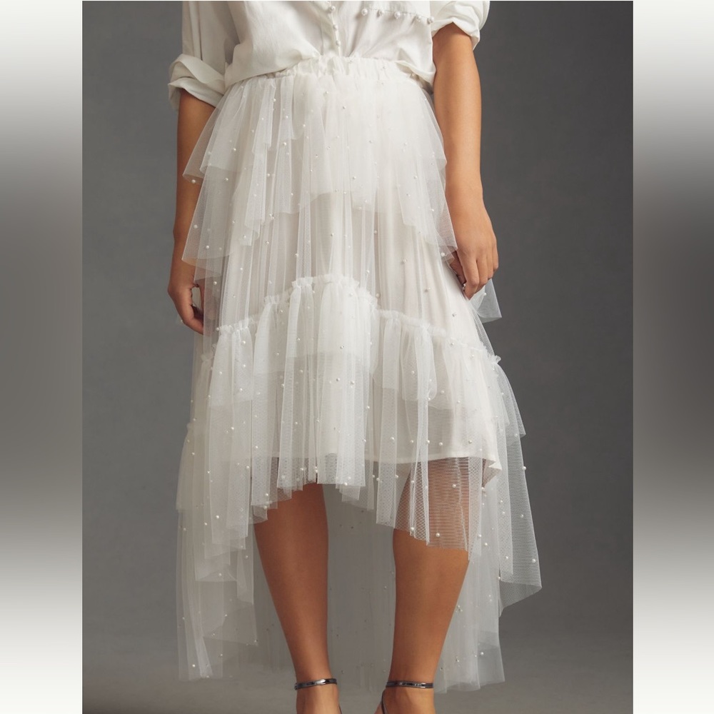 Anthropologie Maeve Tulle & Pearl-Embellished Skirt Tutu